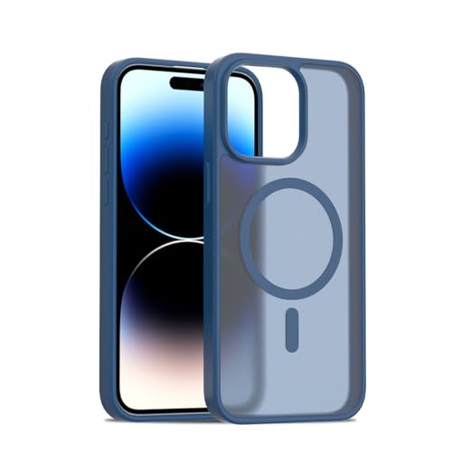 Image of Glassology Silicon Case for iPhone 15 Pro Max Frosted Magnetic Case - Matte Translucent TPU+PC Shockproof & Anti-Scratch Phone Cover with N52 Magnet (Blue)