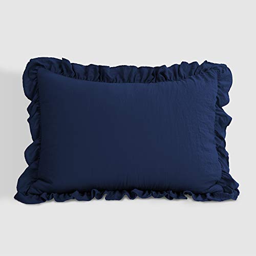 Image of Lush Decor Reyna Ruffle Comforter Set - 2 Piece Cozy Ruffled Bedding Set - Timeless Elegance and Comfort for Dorm Room - Twin XL, Navy