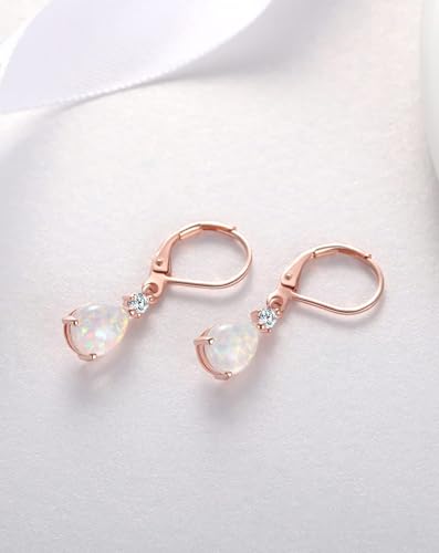 Drop Dangle Earrings for Women, Pear Cut Created Opal Teardrop Earrings, Silver Rose Gold Plated Copper Brass Micro Jewelry Gifts Box4