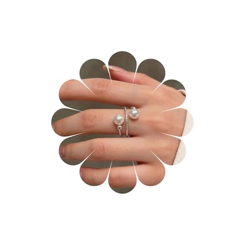 Inateannal Bague Perle Ouverte Vintage Bague Perle Argent Bague Anneau Réglable Bague Doigt Perle Blanche Bague Mariage Bijoux Femme