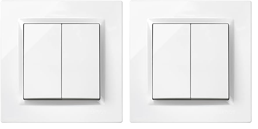 SIMON - Interruptor Conmutador Doble, Serie Simon 10, 230V, Interruptor de Pared Interior, Fácil de Instalar, Incluye Marco, Tapa y Mecanismo, Color Blanco (Paquete de 2)