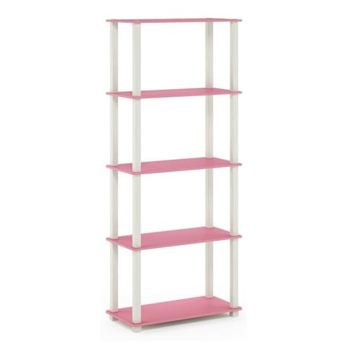 Image of Furinno Turn-N-Tube 5-Tier Multipurpose Shelf / Display Rack / Storage Shelf / Bookshelf, Square Tubes, Pink /White