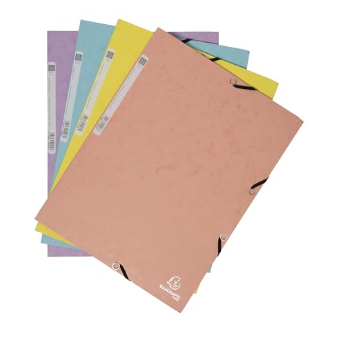 Exacompta - Réf. 55560E - Paquet de 5 chemises à élastiques - pochettes 3 rabats - en carte lustrée 400 g/m2 Aquarel - dimensions 24 x 32 cm pour documents au format...