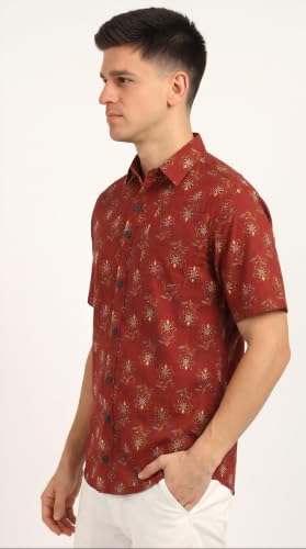 Image of BLOCKS OF INDIA Cotton Hand Block Print Half Sleeves Summer Shirt for Men