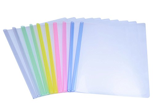 Qibote File Folder Report Covers with Plastic Clear Sliding Bar for Project File And Resumes Display Organizer, 5 Color 10 Pieces