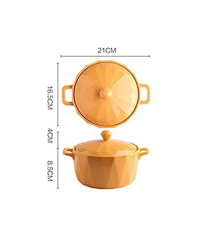 Grand bol à soupe jaune céramique avec couvercle récipient individuel - 8