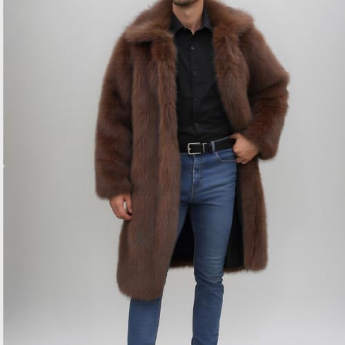 Image of Lisa Colly Men's Faux Fur Coat Winter Parka Overcoat | Men's Faux Fur Jacket, Winter Faux Fur Long Coat, Long Sleeve Fluffy Overcoat