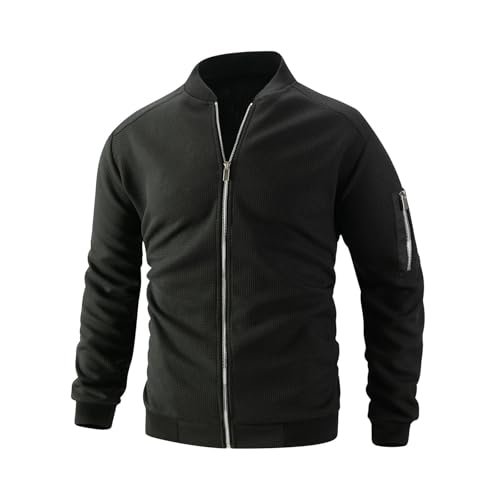 Mens Zip Up Cardigan Sweater Slim Fit Casual Full Zip Sweaters Knit Stand Collar Cardigans with 2 Front Pockets2