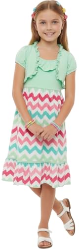 Image of ToBeInStyle Girls Two Piece Short Sleeve Dress and Matching Bolero Crop Cardigan Assorted Prints Cotton Blend Summer Outfit