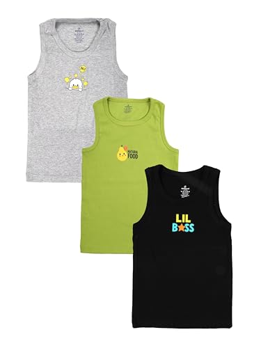 Image of KiddoPanti Boys 100% Cotton Vest Pack of 3 | Cotton 1x1 Rib Knit Sleeveless Innerwear | Soft & Breathable Kids Vest