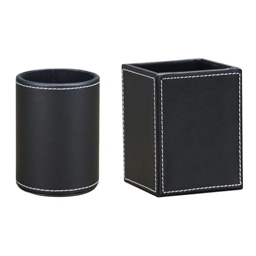 Qerwsdty Paquete de 2 BolíGrafos de PU, PortaláPices, Organizador de PapeleríA de Escritorio, Estuche, Accesorios de Oficina, Caja Contenedora Negra