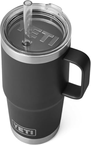 YETI Rambler Straw Mug, Stainless Steel Vacuum Insulated Mug with Stronghold Lid, Black, 25 oz (739 ml)