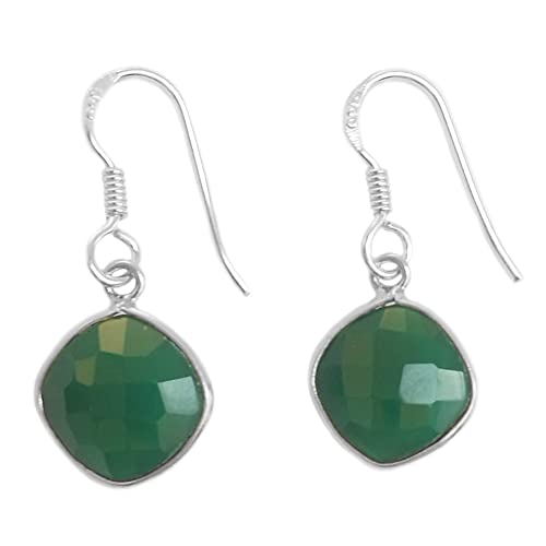 Boucles d'oreilles onyx vert pendantes en argent massif 925 Le Luft 10mm