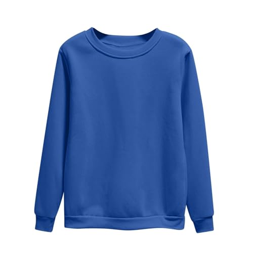 Sudadera para mujer sin capucha de algodón, sudadera corta con cuello redondo y sudaderas casuales Abrigo ligero abrigos gran tamaño ropa color sólido Loungewear manga larga camiseta diaria, BU2, XXL