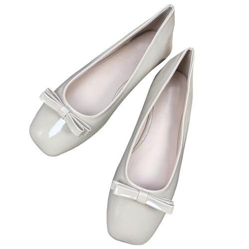 SAILING LU Women's Bow-Knot Square Toe Ballet Flats Dance Shoes Dressy Party Shoes for Women Casual Slip-on Loafers