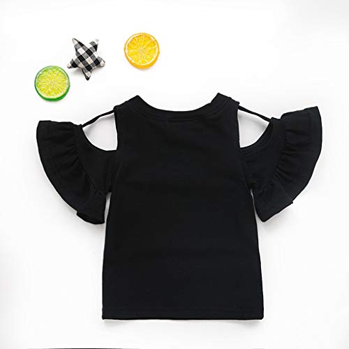 AnFeng Baby Kids Girl Ruffle Sleeve Off Shoulder Solid Color Cotton Tops Blouse Girl Clothes Size 7-8 (Black, 2-3 Years)3