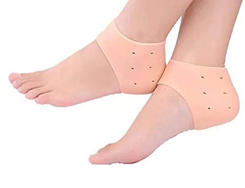 Smart shop Silicone Gel Heel Pad Socks Orthopaedic Foot protector Pain Relief Free Size for Men and Women 1 Pair (Beige)