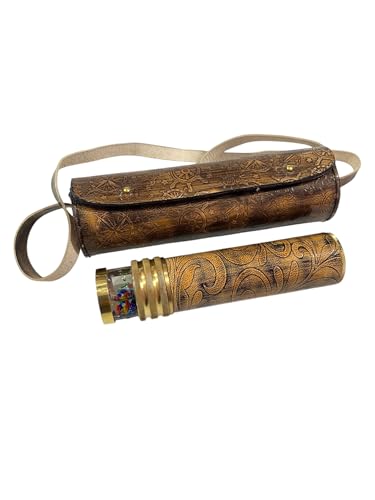 Tuezy Vintage Leather Kaleidoscope for Adults & Kids with Carrying Case – Handmade Brass and Leather Toy, Classic Optical Illusion Gift, Retro Steampunk Design