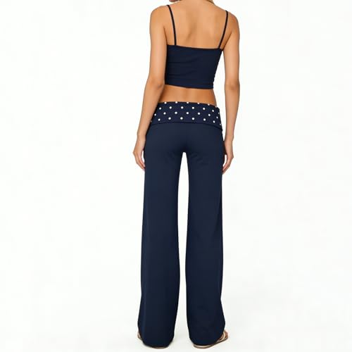 Image of Lounge Yoga Pants for Women Fold Over Low Waist Wide Leg Bell Bottoms | Y2K Foldover Pants, Flare Leggings, Low Rise Yoga Sweatpants