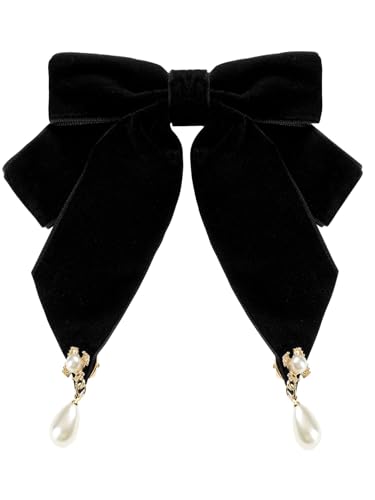 Image of Women's Retro Velvet Ribbon Bow Tie Brooch Necktie Pre-Tied Big Bowknot