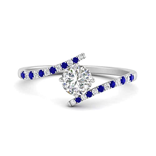 Image of Choose Your Gemstone Bypass Modern Round Diamond CZ Ring 925 Sterling Silver Round Shape Side Stone Engagement Rings Lightweight Office Wear Everyday Gift Jewelry US Size 4 to 12