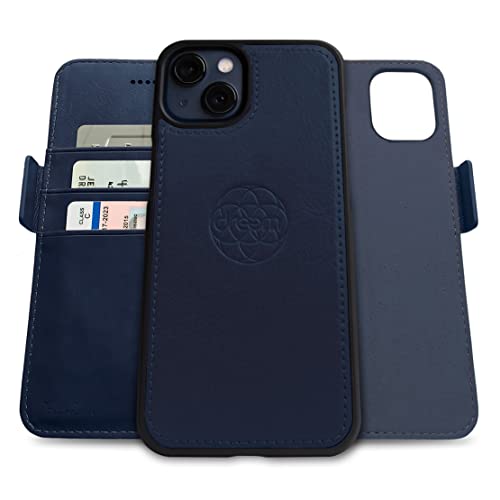 Image of dreem Fibonacci Compatible with iPhone 13 Wallet case / 2-in-1 Shockproof case and Detachable Vegan Leather Folio, MagSafe Compatible, RFID Protection [Royal]