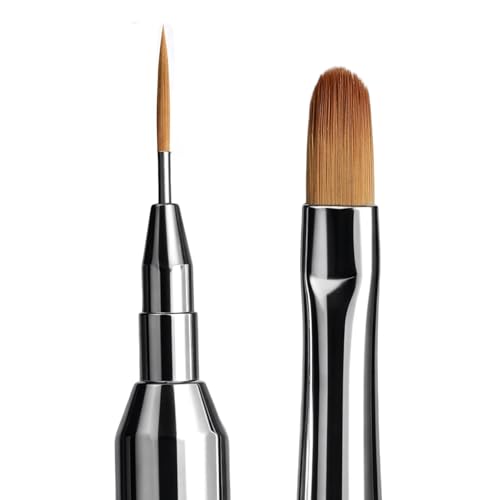 In.Hype Premium Universal Handmade Nail Gel Brush with Interchangeable Tips Double-Ended Oval (5 mm) & Liner (11 mm) for Acrygel Polygel Hard Gel & Rubber Base
