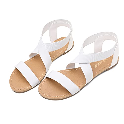 Image of DREAM PAIRS Women's Elastic Ankle Strap Flat Sandals Summer Dressy Shoes Cute Strappy Gladiator Sandals
