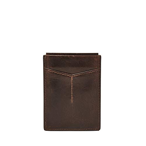 Fossil Men's Derrick Leather Minimalist Front Pocket Card Case Wallet, Dark Brown