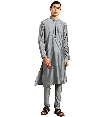 Image of Rajubhai Hargovindas Men's Banarasi Cotton Silk Thread Work Kurta Set With Churidar