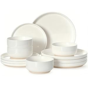 Plates and Bowls Sets, Dinnerware Sets for 4, 12 Pieces Scratch Resistant Dishware Dishes Set, Ceramic Kitchen Dinner Set, Porcelain & Microwave and Dishwasher Safe, Cream White