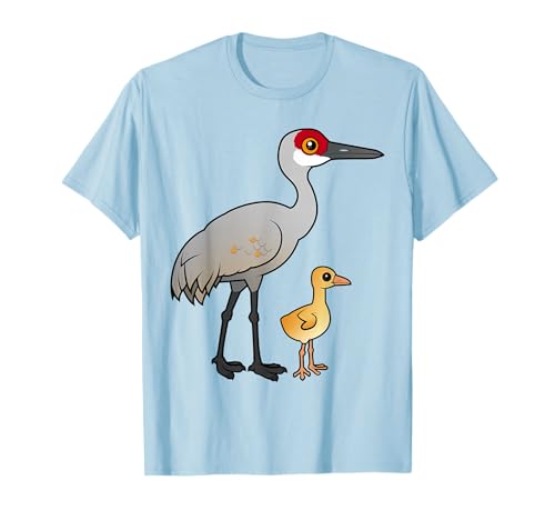 Cute Cartoon Sandhill Crane with Chick Birdorable Birds T-Shirt