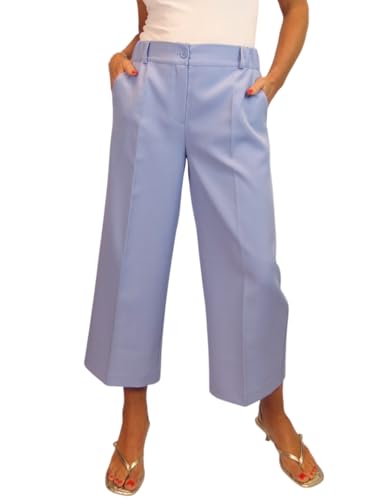 Image of Paulo Due Women's Smart Wide Leg Cropped Trousers Tailored Fit Lilac (16)