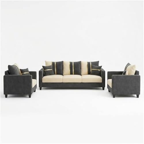 Image of Jester Plush Comfort Sofa Set | 3 Seater + 1 Seater + 1 Seater | Luxury Velvet Suede Fabric | Modern Living Room Sofa | Dark Gray - Cream