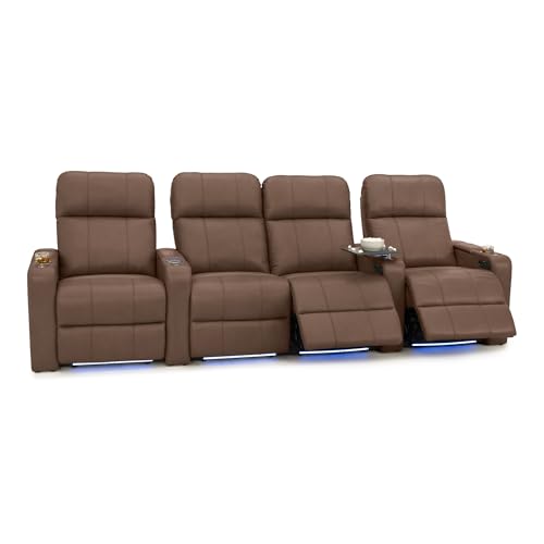 Image of Seatcraft Monterey Home Theater Seating Tobacco Row of 4 Middle Loveseat | Italian Leather, Wall Hugger, Zero Gravity, Powered Headrest, Power Recline, Zero Gap, USB charging