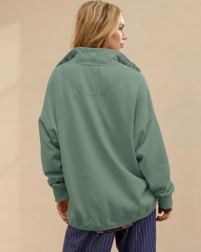 Image of Gacaky Sweatshirt for Women Oversized Henley Neck Pullover Top Fall Outfits | Oversized Silhouette, Quilted Placket Detail, Henley Sweatshirt, Comfort Soft Sweaters, Fall Winter Fashion Outfits Clothes