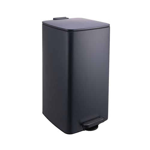 Relaxdays Cubo de basura de cocina de 30 L, cierre automático, cubo interior extraíble, metal mate, cubo cuadrado con pedal, color gris oscuro