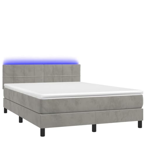 Tidyard Cama Box Spring colchón y LED Terciopelo Gris Claro 140x190 cm 46#