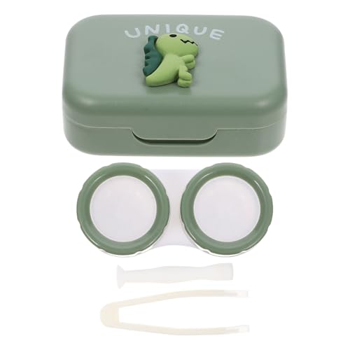 GAROZATION Estuche para Lentes de Contacto Verde Diseño de Dibujos Animados, Material PU, Tapa Abatible Profunda, Adecuado para Guardar Lentes en Gabinete y Actividades al Aire Libre