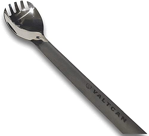 Valtcan Titanium Long Handle Spork with Polished Bowl 9 inch 230mm Utensil for Backpacking, Camping Cookware, Wilderness, Outdoors, Picnics, Bushcraft, Tall Cooking Pots and Dehydrated Meal Packs