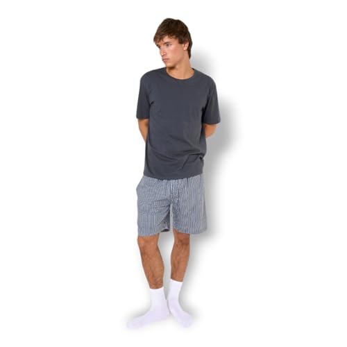 TRAMAS+ Pijama Hombre Verano 100% Algodón, Conjunto de Camiseta de Manga Corta y Pantalón Corto, Ropa de Dormir Fresca y Cómoda   M, R Chuck, Azul Marino