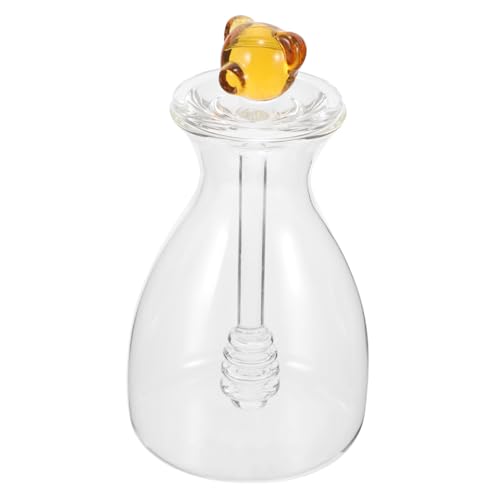 SOLUSTRE with Dipper Transparent Glass Honey Dispenser with Lid Capacity Kitchen Honey Container for Effortless Stirring and Pouring for Home Syrup Storage
