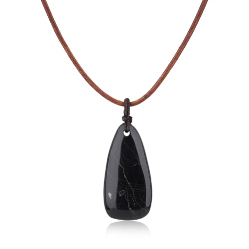 COAI Collier Cuir Homme/Femme, Collier Tourmaline Noire, Pendentif Triangulaire, 50cm