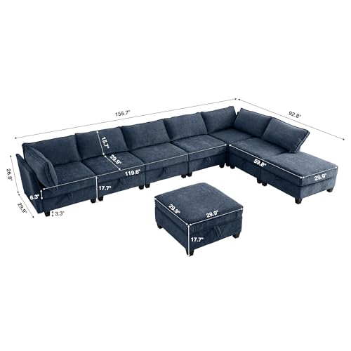 Image of ORRD Oversized Modular Sectional Sofa Set, Convertible U Shaped Couch with Storage, 8 Seater Sofa Modular with Ottomans and Reversible Chaise for Living Room, Office (Blue Grey)