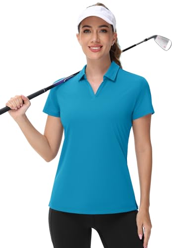 Image of TACVASEN Women's V-Neck Polo Shirts UPF 50+ Short Sleeve Sun Protection Quick Dry Golf Polos Collared Shirt