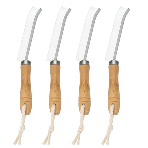 Image of uxcell 4pcs Crevice Cleaning Brush, 8.6 Inch Hard Bristle Cleaning Brush with Rope Bathroom Cleaning Tools for Corner, Window, Faucets, White