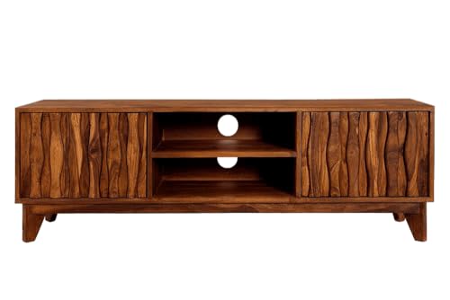 Image of Space Galaxy Solid Sheesham Wood TV Unit Stand for Living Room | Wooden Entertainment Console Cabinet with 2 Doors & Shelf Storage | Free Standing TV Table for Home, Natural (57x15.7x17.71 Inch)