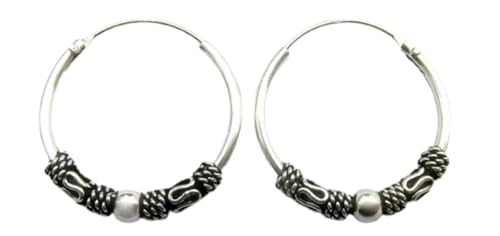 ENTREPLATA Dos Aros de Plata 925 Estilo Bali – Par de Pendientes Criollas Piercing Unisex Hechos a Mano de 18 mm – Diseño Étnico Artesanal en Plata de Ley – Modelo 32