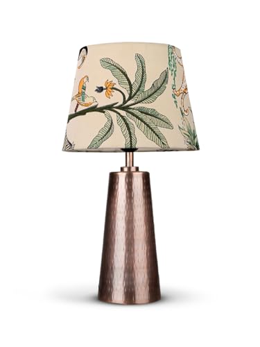Image of Green Girgit Copper Etched V-Shaped Lamp with Taper Muticolor Green Shade | Metal Handcrafted Night & Reading Lamp | Home Decor Items | Living Room Decor