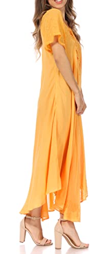Image of Sakkas Egan Long Embroidered Caftan Dress /Cover Up with Embroidered Cap Sleeves